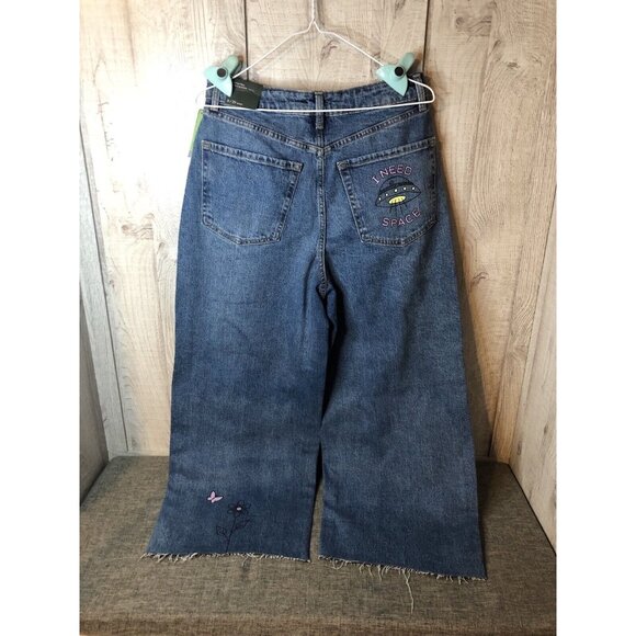 Womens Wild Fable Highest Rise Wide Leg Ankle Graffiti Denim Blue Jeans Size 8 - Picture 2 of 5